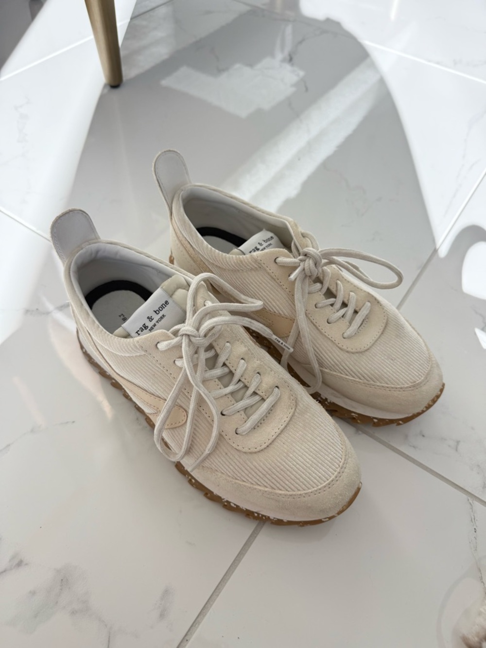 Rag & Bone Neutral Cream Corduroy Lace-Up Sneakers